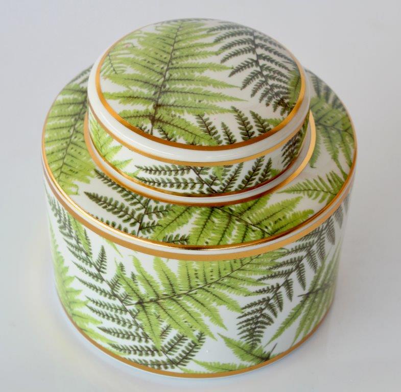 Green & Gold Fern Design Jar With Lid